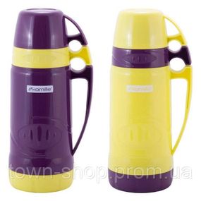 Термос Kamille Glass Violet 1000мл зеркальная колба и 2 чашки KM-2031