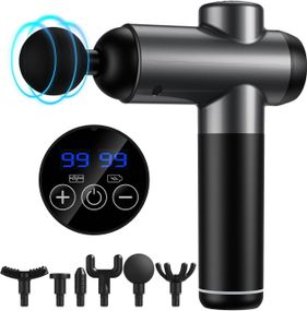 Перкуссионный ручной массажер Massage Gun BDBKMG, мышечный массажный пистолет, 99 режимов, 6 насадок, Черный