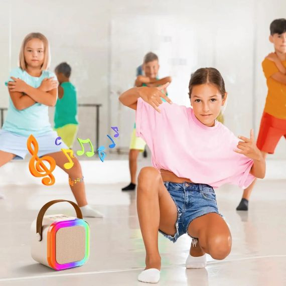 Міні-дитяче караоке K12 з 2 бездротовим мікрофоном, портативна колонка з LED підсвічуванням | Зображення 2