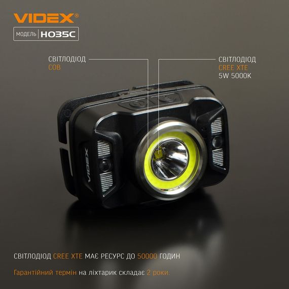 Налобний світлодіодний ліхтарик H035C VIDEX 410Lm 5000K ((ЗАРЯДЖАЄТЬСЯ ВІД USB)) | Зображення 5