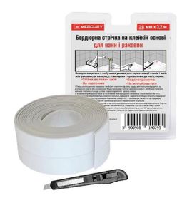 Бордюрна стрічка для ванної кімнати Mercury 38мм х 3,2м біла (T-01-102)