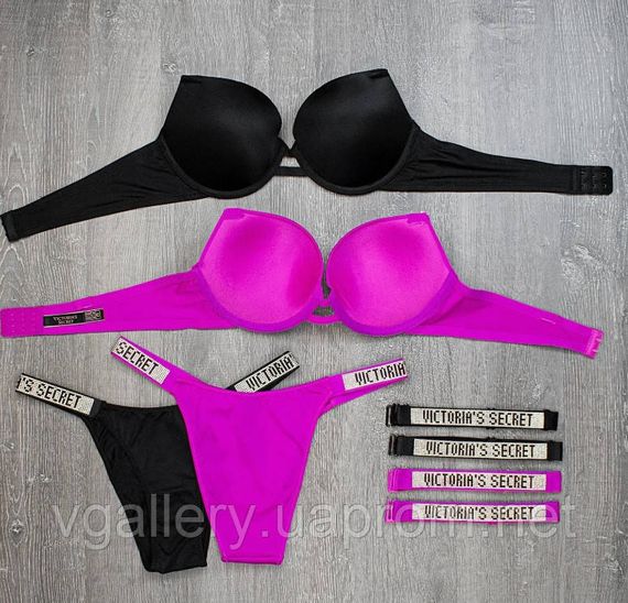 Жіноча спідня білизна Вікторія Сікрет, Сексуальний чорний комплект білизни зі стразами Л, 85Д, Чорний