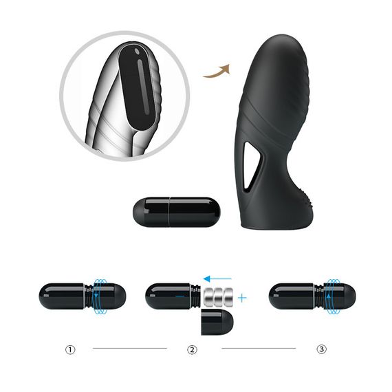 Насадка на палець - Pretty Love Alan Finger Vibrator Black Sex Aura | Зображення 8
