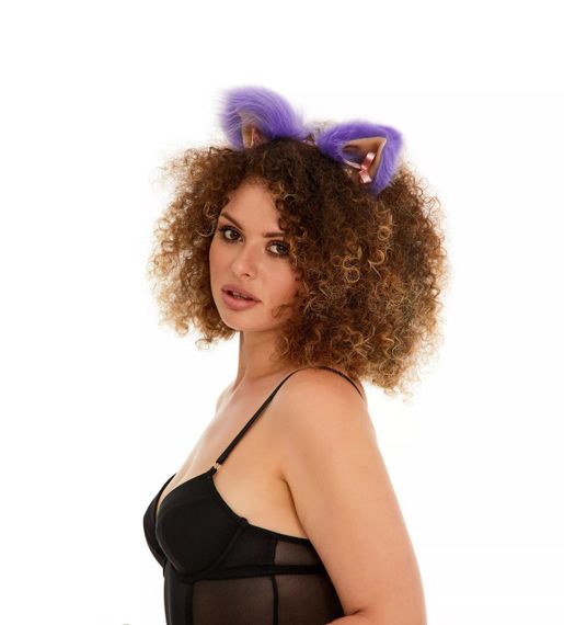 Хутряні вушка кішки з бантиком, Фіолетові з персиковим OKOVA sexstyle | Зображення 2