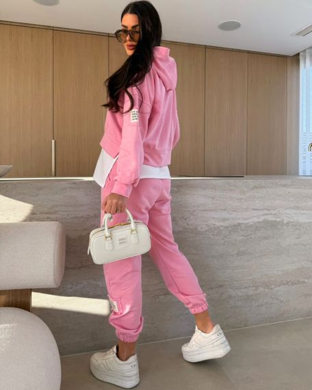 Женский спортивный прогулочный костюм штаны и худи с эффектом футболки, LI2046 цвет розовый, размер 50/52 | Зображення 1