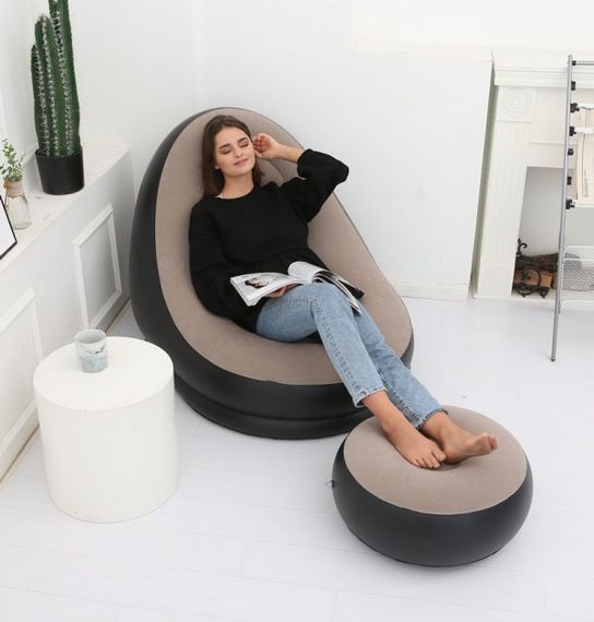 Надувний диван – ліжко AIR SOFA Надувне велюрове садове крісло з пуфом для відпочинку | Зображення 1