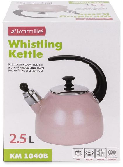Чайник емальований Kamille "Boiling Water" 2.5л зі свистком, індукційний, рожевий | Зображення 6