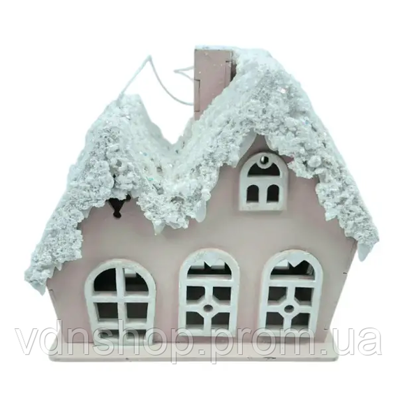 Декоративний новорічний будиночок з дерева 5×10×12 см Пудровий 28124400 | Зображення 1