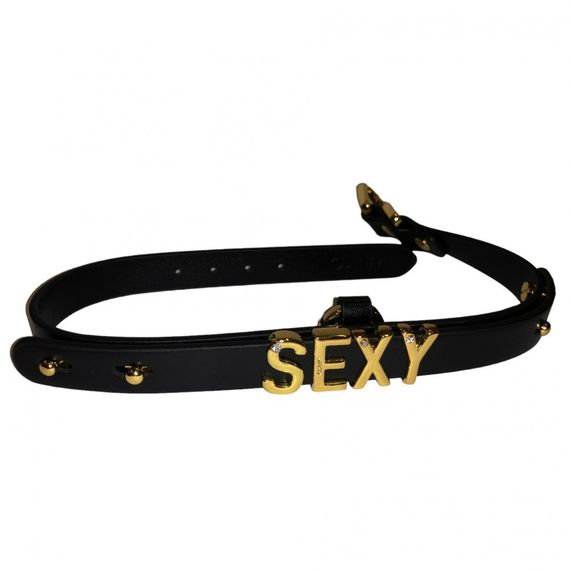 Чокер с надписью SEXY от UPKO из итальянской кожи, черный с золотой фурнитурой sexstyle | Зображення 7