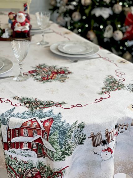 Скатертина гобеленова HOME OVAL Limaso, 137x260, Овальна, Новорічний, З мікрофіброю + срібним люрексом, 40% поліестер, 60% бавовна, Гобелен | Зображення 3