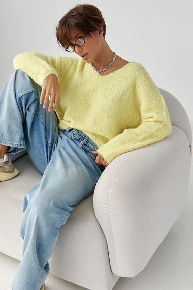 В'язаний джемпер з V-подібною горловиною - жовтий цвет, ONE SIZE (є розміри) | Зображення 2