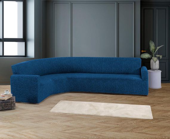 Жаккардовый чехол на угловой диван Rain без юбки индиго