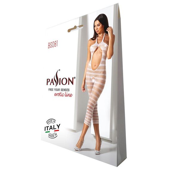 Сітчастий бодістокінг з відкритим животом Passion BS081 white, One size | Зображення 4