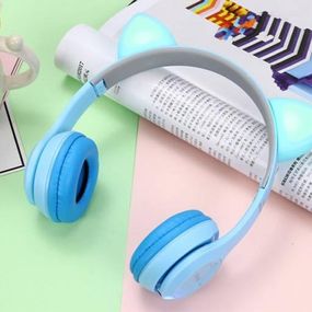 Бездротові Bluetooth навушники з котячими вушками та лід підсвічуванням Y47 Cat Ear Блакитні