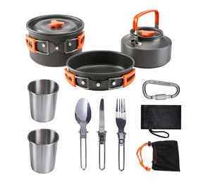 Набір туристичного посуду Camping cooking зі столовими приладами 10 в 1 / Набір посуду для походу, пікніка та риболовлі