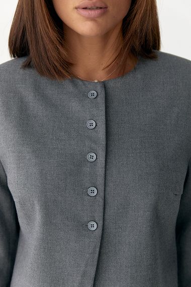 Укорочений жіночий жакет без коміра - сірий цвет, M (є розміри) | Зображення 3