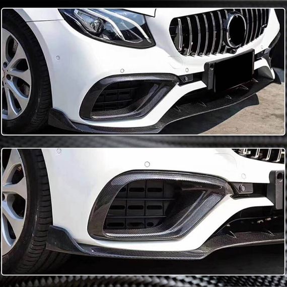 Накладки на передній бампер (для E63 AMG 2016-2019, Карбон) для Mercedes E-сlass W213 рр | Зображення 2