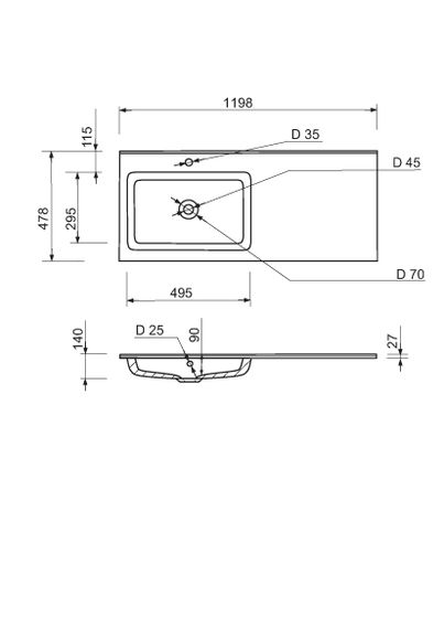 Раковина накладна Adamant FLATE 120L, прямокутна, з сифоном Click-Clack + змішувач (4824296208601) | Зображення 7