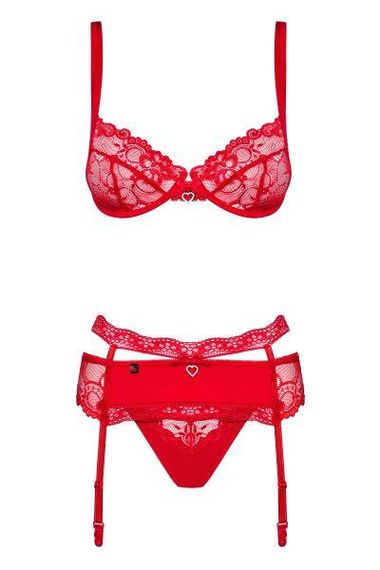 Комплект Obsessive Heartina 3 pcs set L/XL красный sexstyle | Зображення 5