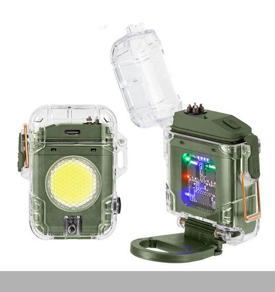 Багатофункціональний ліхтар D52-2 COB Green з Li-Ion акумулятором, індикацією заряду, запальничкою та ЗУ Type-C (46807-D52-2-COB GREEN_226)