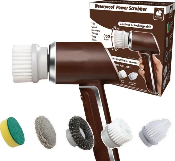 Бездротова електрична щітка для прибирання та миття посуду з 5 змінними насадками, USB заряджання