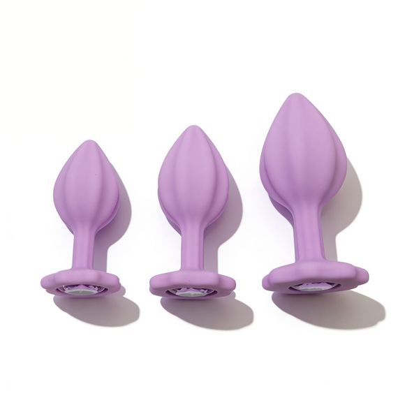 Набір силіконових анальних рельєфних пробок ALUME, S, M, L, з каменем лілового кольору, 3 шт sexstyle | Зображення 5