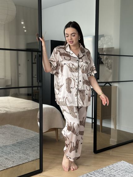Піжама з леопардовим принтом PLUS SIZE  з сорочкою та штанами | Зображення 5