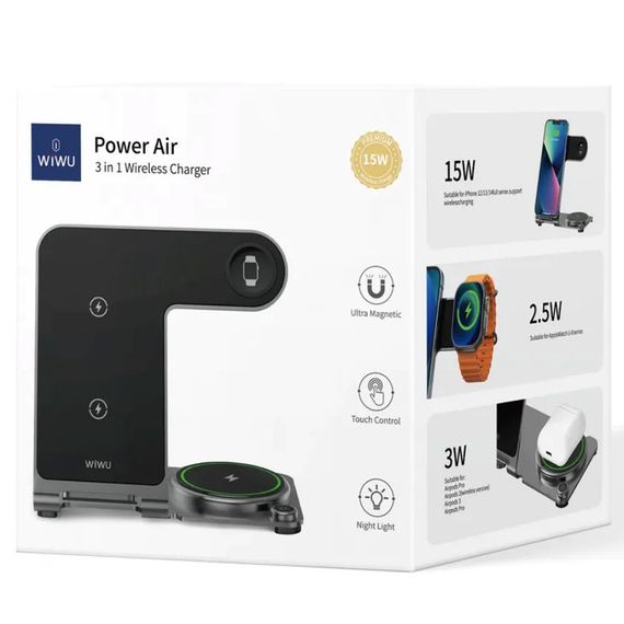БЗУ WIWU Wi-W005 3 in 1 wireless charger Black | Зображення 4