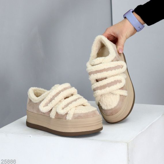 Трендовые бежевые замшевые угги автоледи на платформе 39