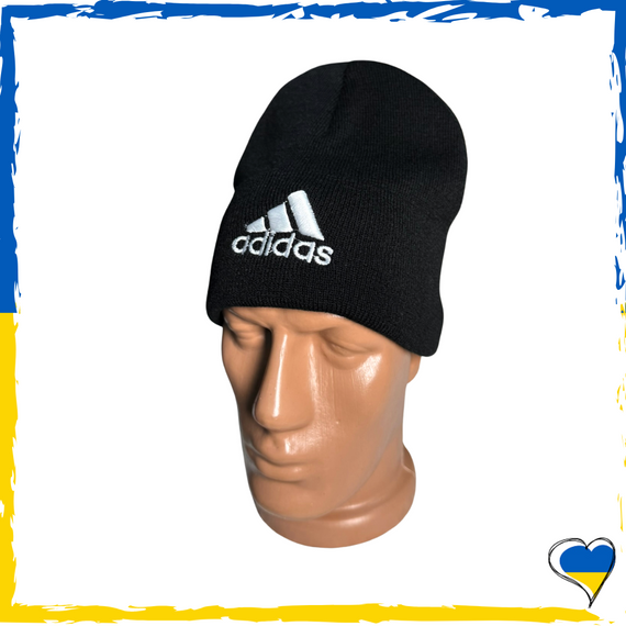 Шапка черная Adidas на флисе брендовая универсальная, Адидас. Шапка мужская, женская, подростковая, детская