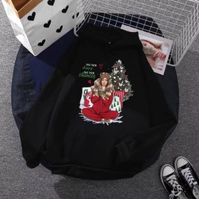 Женский теплый Новогодний худи Елка, STI239 единый размер 42/48 цвет черный