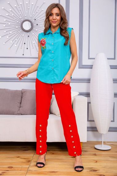 Жіноча сорочка без рукавів, м'ятного кольору с вишивкою, 172R205 | Зображення 1