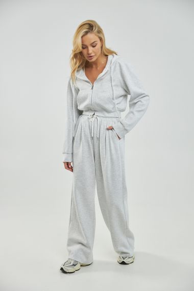 Однотонний спортивний костюм із худі з капюшоном і прямими штанами - світло-сірий цвет, ONE SIZE (є розміри) | Зображення 4