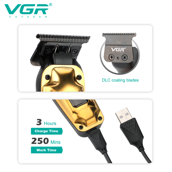 Акумуляторна машинка для стрижки VGR V-904 GOLD, 4 насадки, 2000 mAh, LED display дисплей | Зображення 5