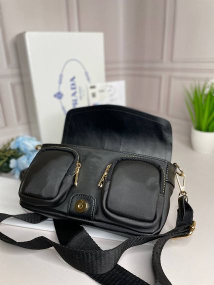 Сумка женская Prada Pocket nylon and brushed leather bag черная  wb010 | Зображення 6