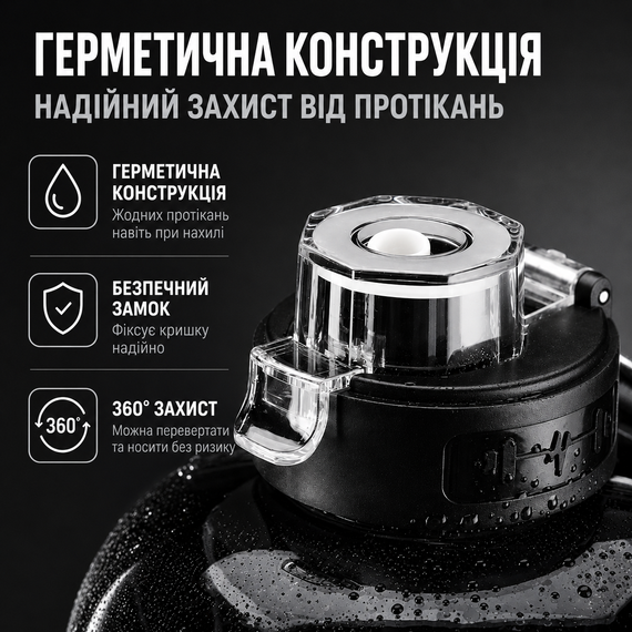Большая спортивная бутылка для воды 2.2 литра (2200 мл.)  Fitness Cup Черная — С удобной ручкой, ремешком и соломинкой | Зображення 5