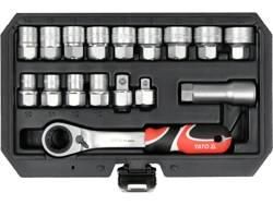 Набір головок торцевих наскрізних SPLINE квадрат 3/8" і 1/2", М10-М24 з храповим воротком Польща YATO YT-38653