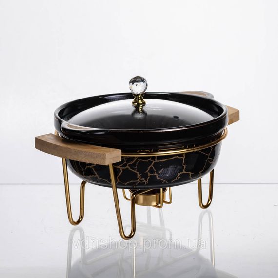 Марміт порцеляновий настільний круглий 800 (мл) мармітниця з підігрівом Зелений мармур LC-716 | Зображення 1