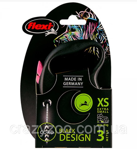 Повідець-рулетка Flexi Black Design XS до 8 кг 3 м рожевий (4000498033210) | Зображення 1