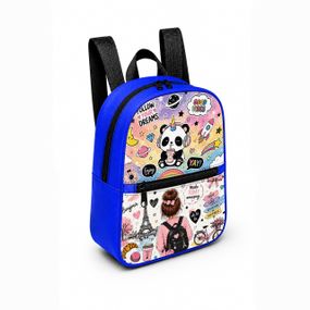 Детский мини-рюкзак синий с принтом Kawaii Panda для девочки 28×24×10 см мини-сумка детская (5264)