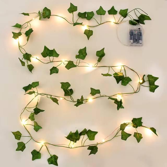 Світлодіодна гірлянда «Зелений Плющ» 2,4 м 50 LED, тепле біле світло, декоративна гілка на батарейках для дому та свят | Зображення 1