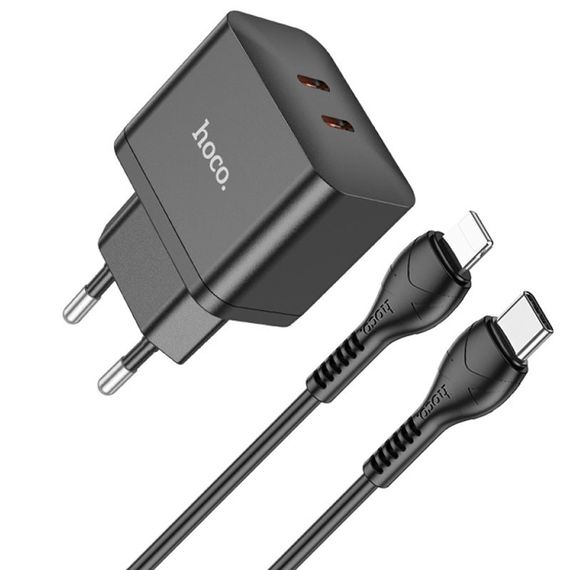 МЗП Hoco N29 PD35W (2USB-C) + кабель Type-C to Lightning Black | Зображення 1