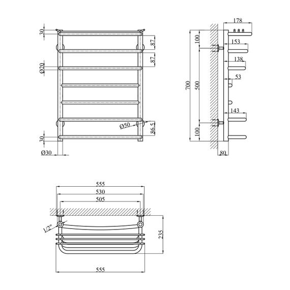 Сушарка для рушників водяна Kroner KRP Stern WT700x500-7 | Зображення 1