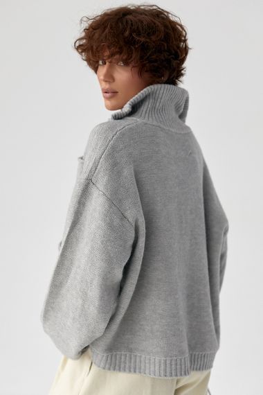 В'язаний кардиган на блискавці з кишенями - сірий цвет, ONE SIZE (є розміри) | Зображення 1