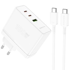 МЗП Borofone BN11 Imperial PD100W+QC3.0 (1USB-A/2C) + кабель Type-C to Type-C White