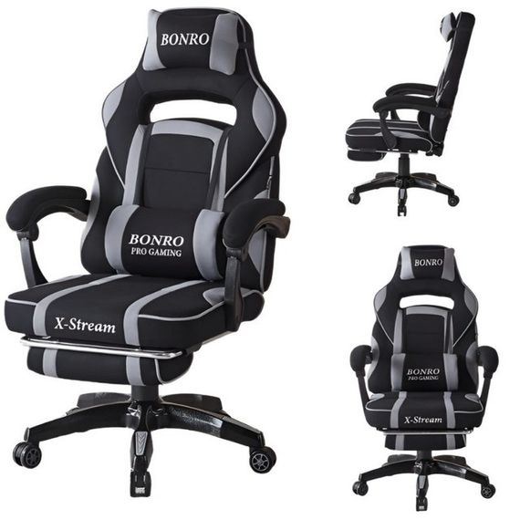 Крісло геймерське з тканини Bonro Бонро B-141 сіре з підставкою для ніг (42401110) | Зображення 7