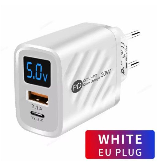 Зарядний пристрій 20W на 2 порти 1-USB, 1-PD з екраном White | Зображення 3