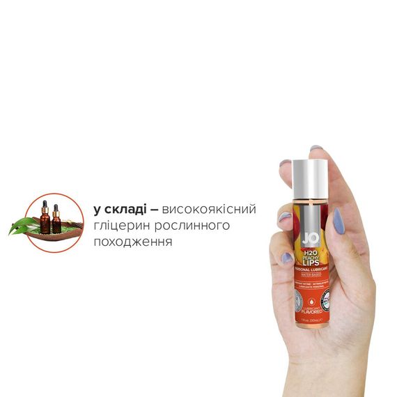 Смазка на водной основе JO H2O — Peachy Lips (30 мл) без сахара, растительный глицерин | Зображення 3