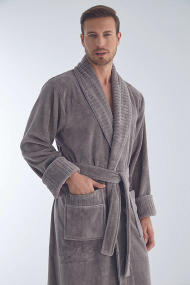 Мужской велюровый халат Nusa 1330 серый 4XL | Зображення 1