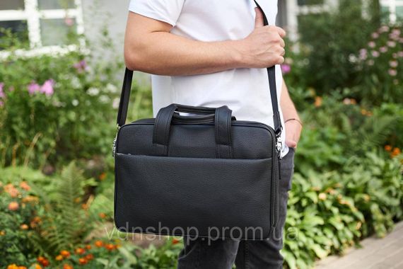 Чоловічий портфель на плече 40х28х10, офісний шкіряний месенджер, чоловіча ділова сумка для міста, чорний | Зображення 9